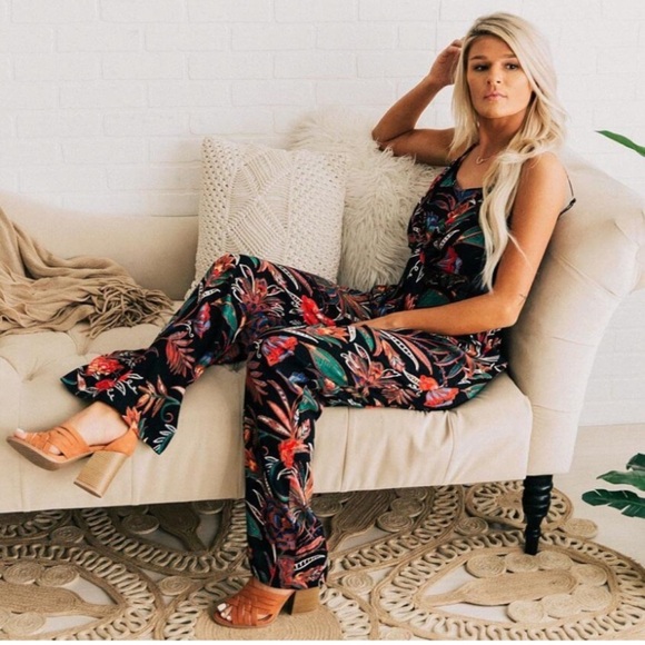 willow & root Pants - Willow & Root Jumpsuit | black floral